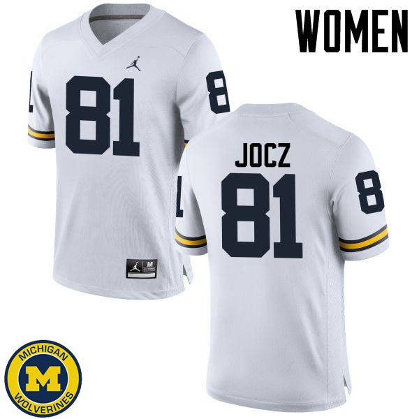 Womens Michigan Wolverines #81 Michael Jocz White Fashion Football Jersey